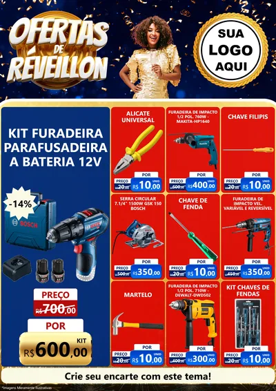 Modelo de Encarte para Encarte A4 Vertical com o tema Ofertas de Réveillon para Maquinas e Ferramentas