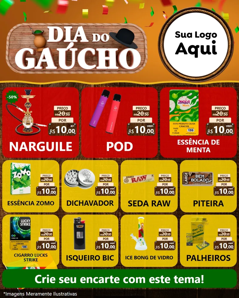 Modelo de Rede Social para Feed Instagram com o tema Dia do Gaúcho para Tabacaria