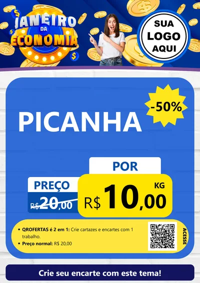 Modelo de Cartaz para Cartaz A4 Vertical com o tema Janeiro da Economia para Açougue
