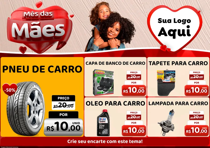 Modelo de Encarte para Encarte A4 Horizontal com o tema Mês das Mães para Auto peças