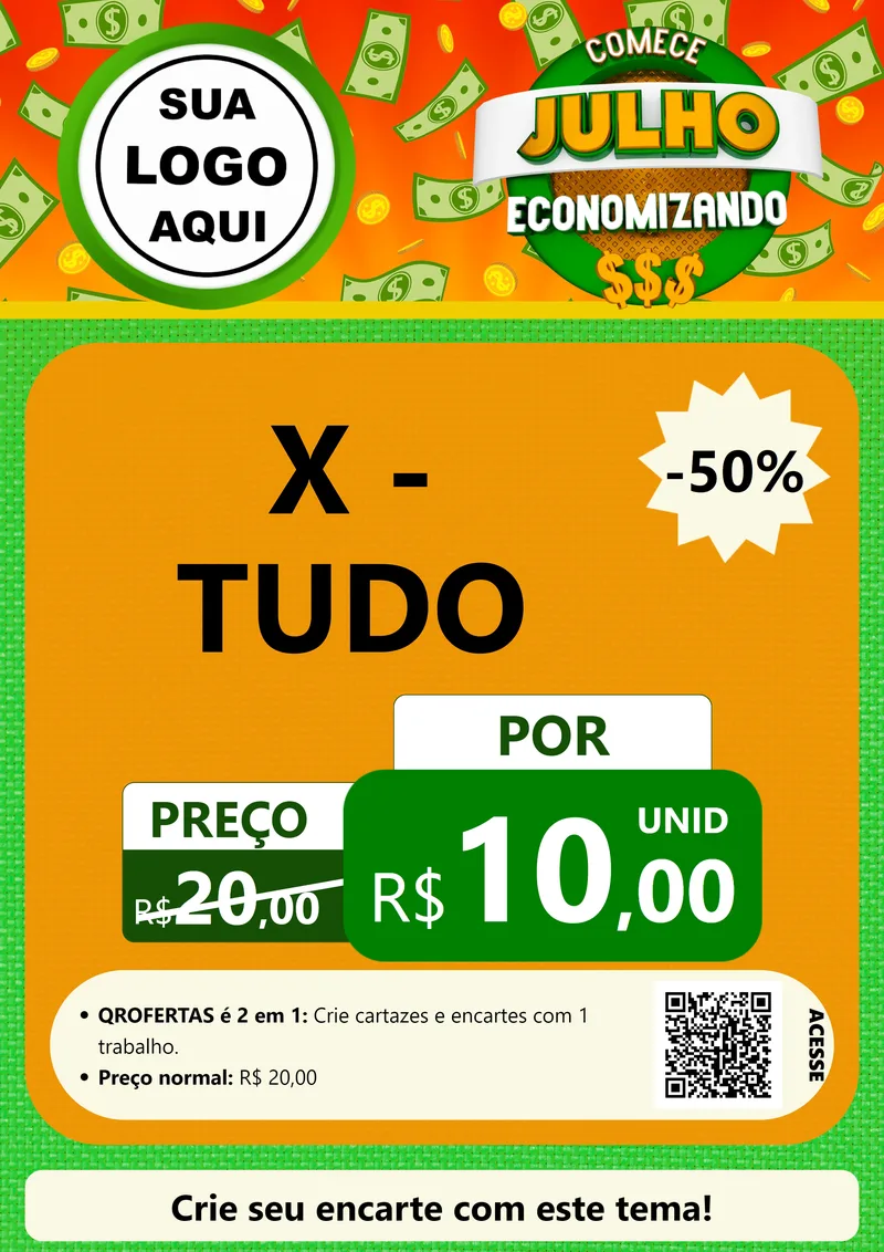 Modelo de Cartaz para Cartaz A4 Vertical com o tema Comece Julho Economizando para Hamburgueria