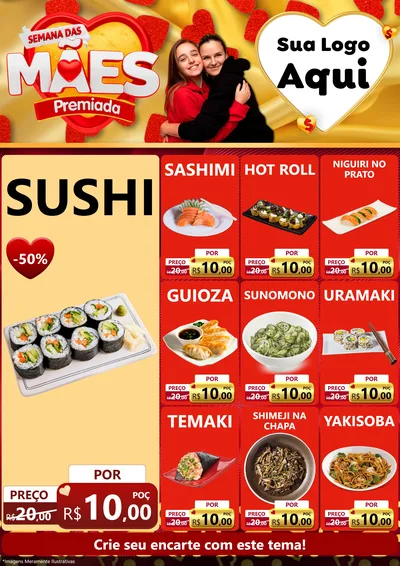 Modelo de Encarte para Encarte A4 Vertical com o tema Semana das Mães Premiada para Comida japonesa