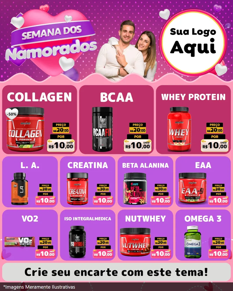 Modelo de Rede Social para Feed Instagram com o tema Semana dos Namorados para Suplementos alimentares