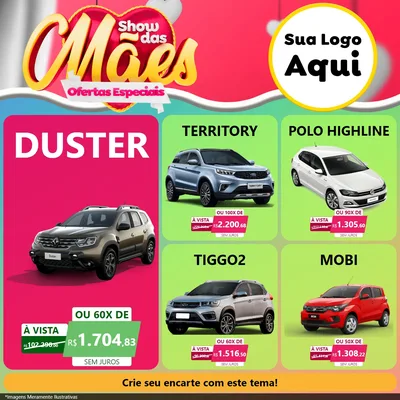 Modelo de Rede Social para Feed Facebook com o tema Show das Mães - Ofertas Especiais para Concessionaria de Carros