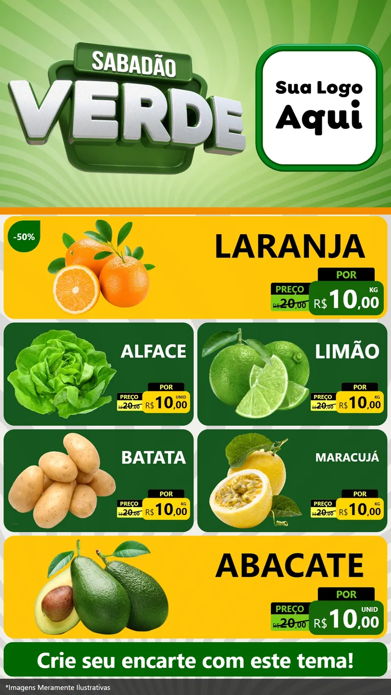 Modelo de TV para TV Vertical com o tema Sabadão Verde para Hortifrúti