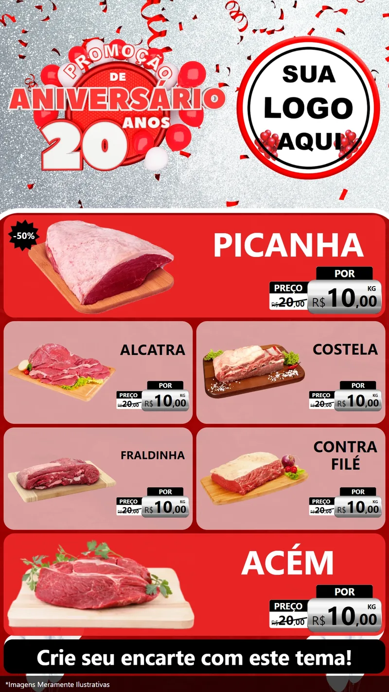 Modelo de TV para TV Vertical com o tema Promoção de Aniversário - 20 Anos para Açougue