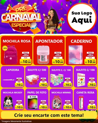 Modelo de Rede Social para Feed Instagram com o tema Pré-Carnaval Especial para Papelaria