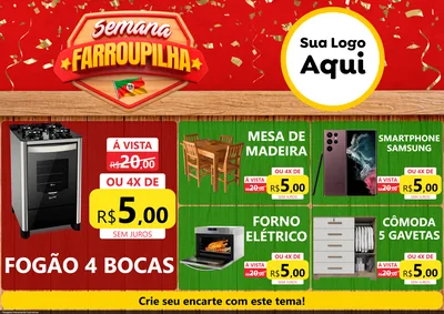 Modelo de Encarte para Encarte A4 Horizontal com o tema Semana Farroupilha para Móveis e Eletro