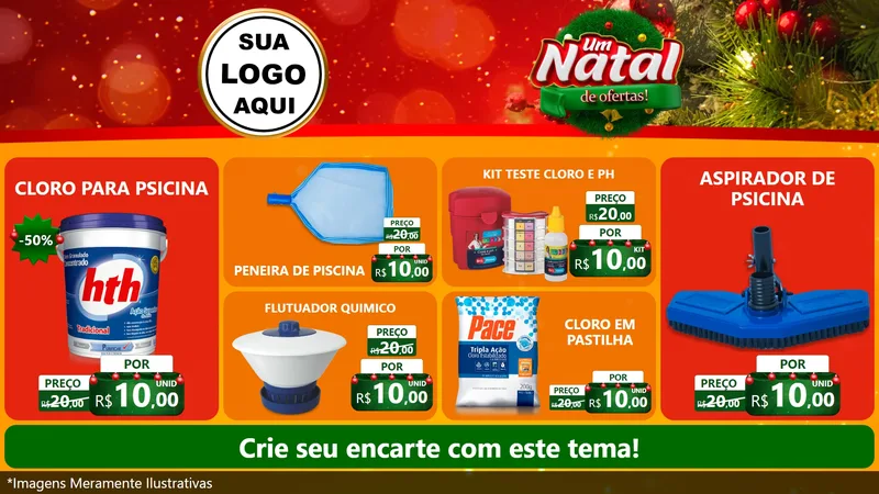 Modelo de TV para TV Horizontal com o tema Um Natal de Ofertas para Produtos para Piscina