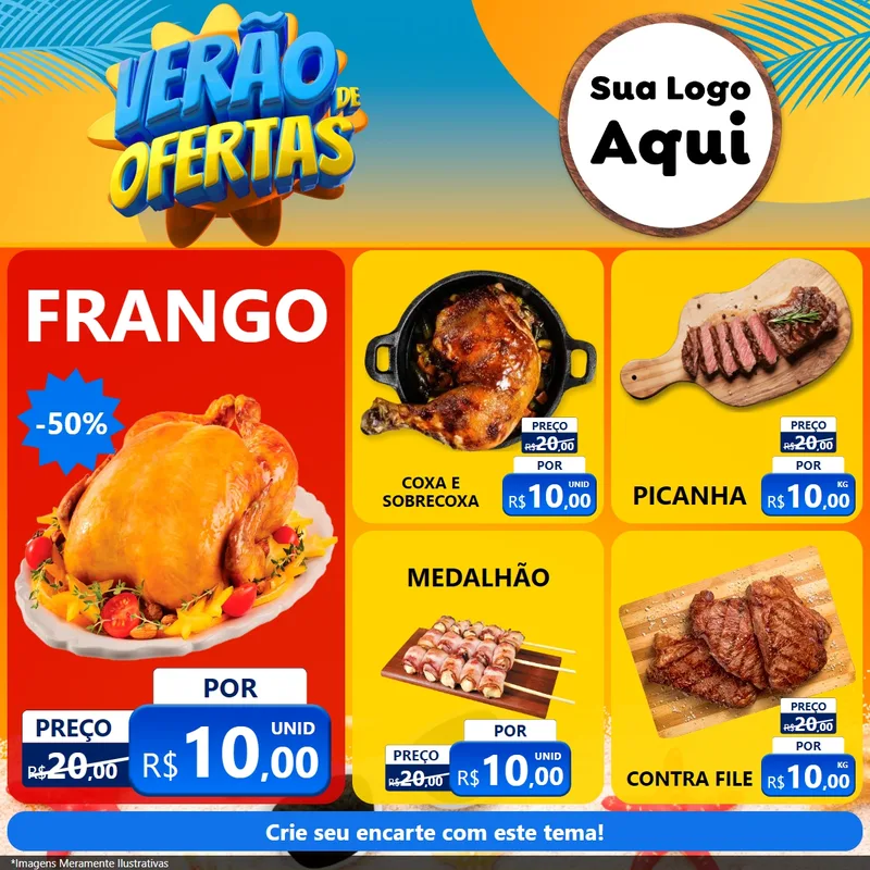 Modelo de Rede Social para Feed Facebook com o tema Verão de Ofertas para Assados