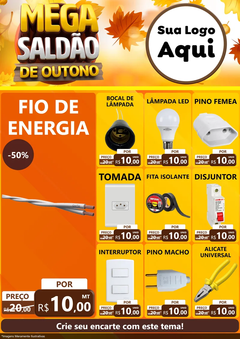 Modelo de Encarte para Encarte A4 Vertical com o tema Mega Saldão de Outono para Materiais Elétricos