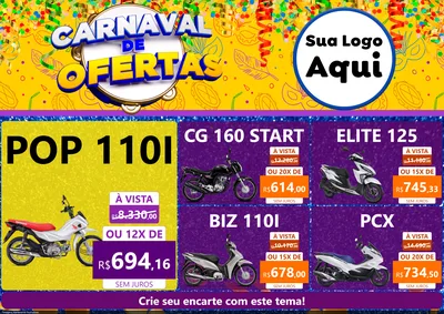 Modelo de Encarte para Encarte A4 Horizontal com o tema Carnaval de Ofertas para Concessionaria de Motos