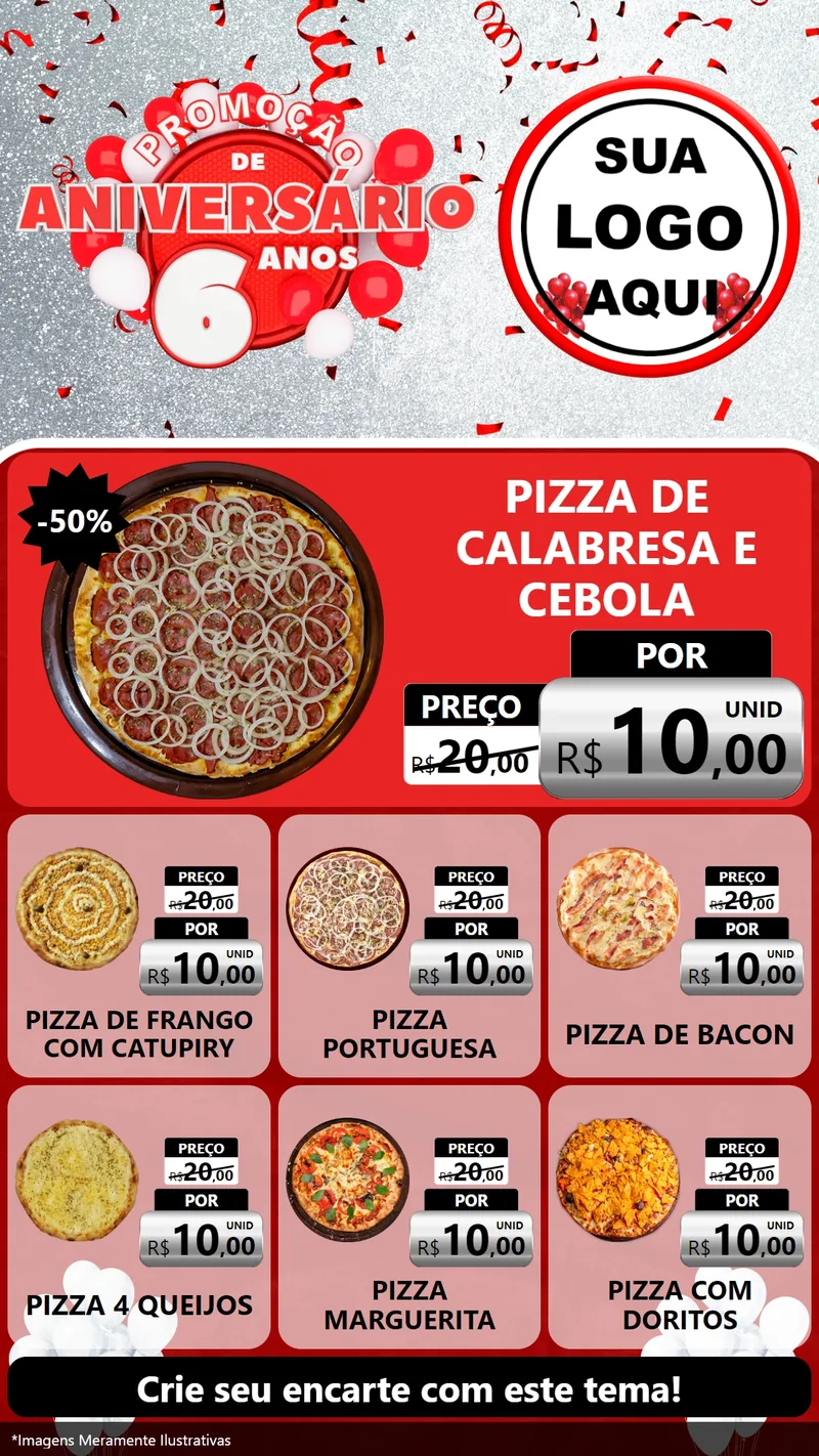 Modelo de Rede Social para Stories com o tema Promoção de Aniversário - 6 Anos para Pizzaria