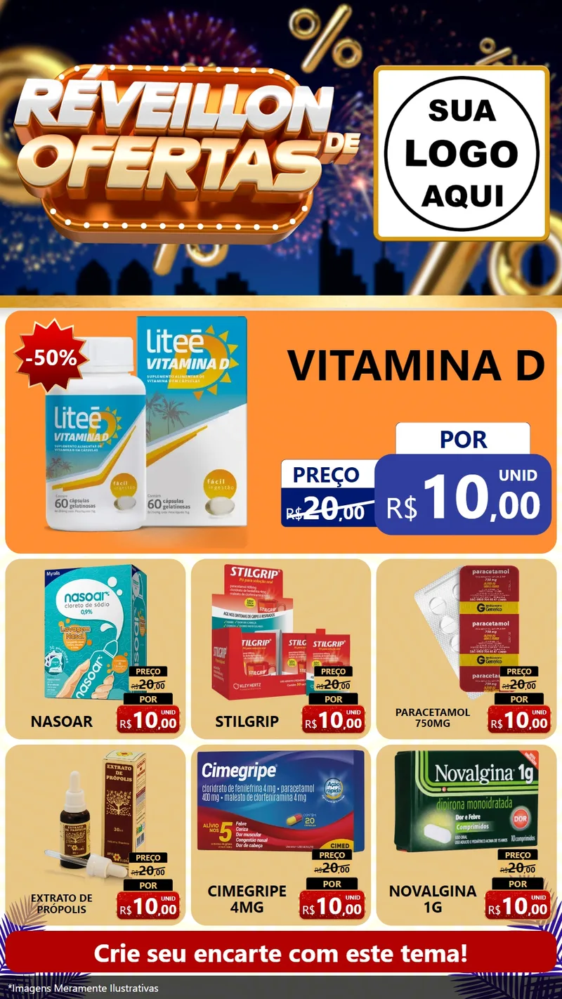 Modelo de Rede Social para Stories com o tema Réveillon de Ofertas para Farmácia