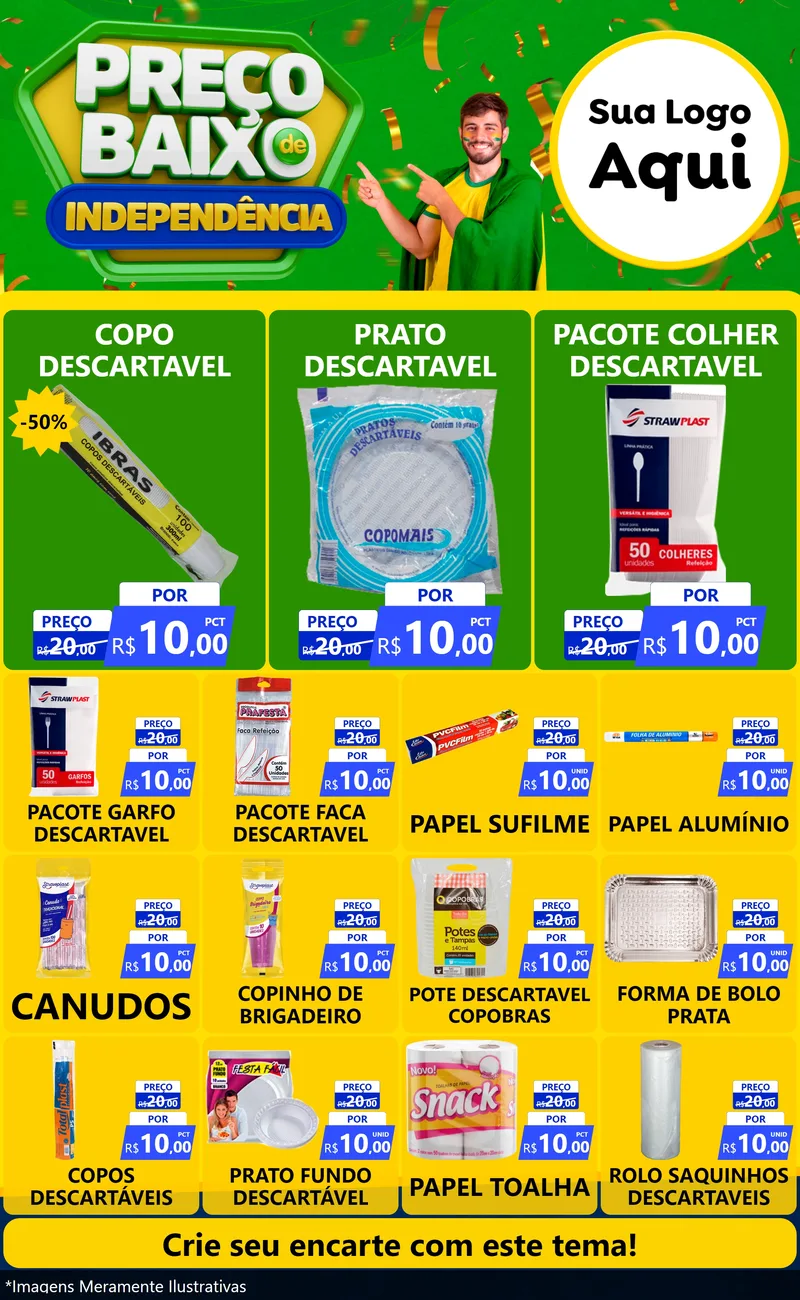 Modelo de Encarte para Encarte Grande com o tema Preço Baixo de Independência para Embalagens