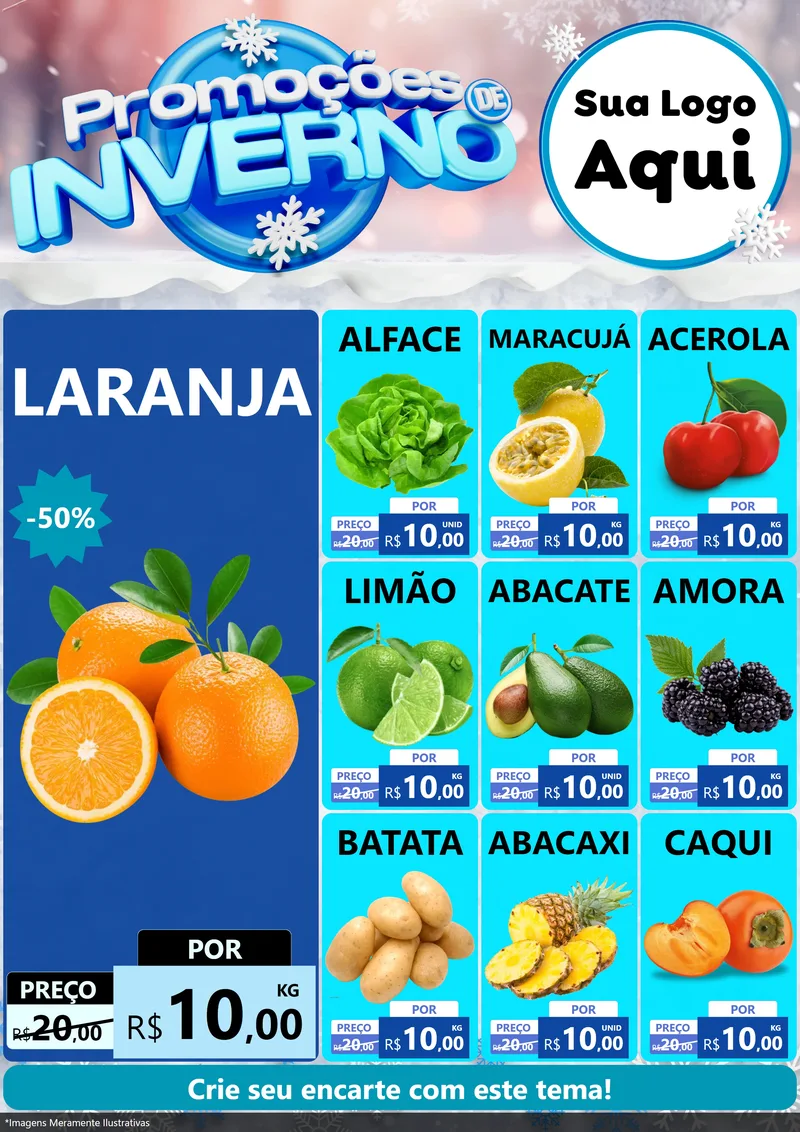 Modelo de Encarte para Encarte A4 Vertical com o tema Promoções de Inverno para Hortifrúti