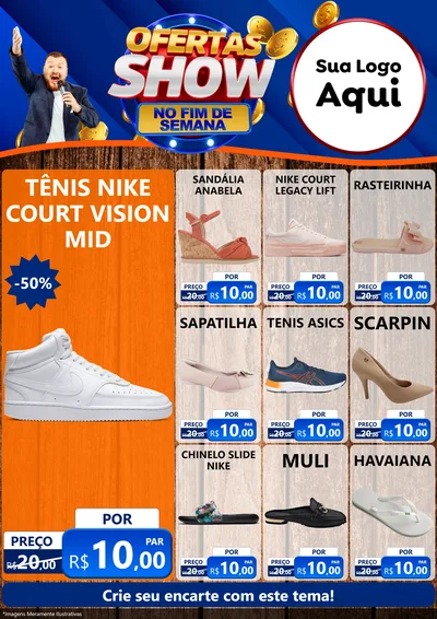 Modelo de Encarte para Encarte A4 Vertical com o tema Ofertas Show No Fim De Semana para Calçados