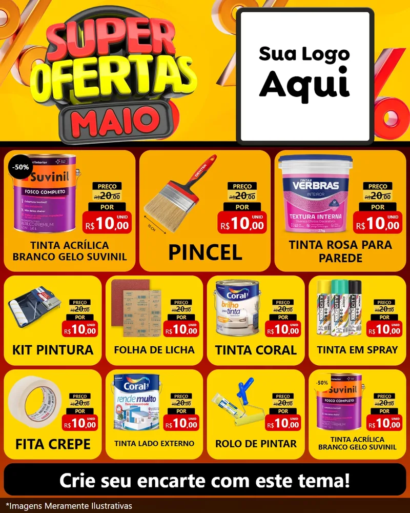Modelo de Rede Social para Feed Instagram com o tema Super Ofertas Maio para Tintas e Ferramentas