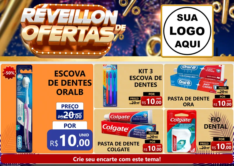 Modelo de Encarte para Encarte A4 Horizontal com o tema Réveillon de Ofertas para Higiene Pessoal