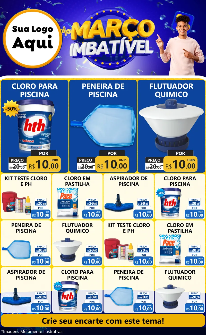 Modelo de Encarte para Encarte Grande com o tema Março Imbatível para Produtos para Piscina