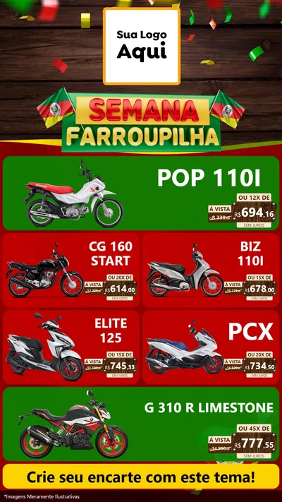 Modelo de TV para TV Vertical com o tema Semana Farroupilha para Concessionaria de Motos