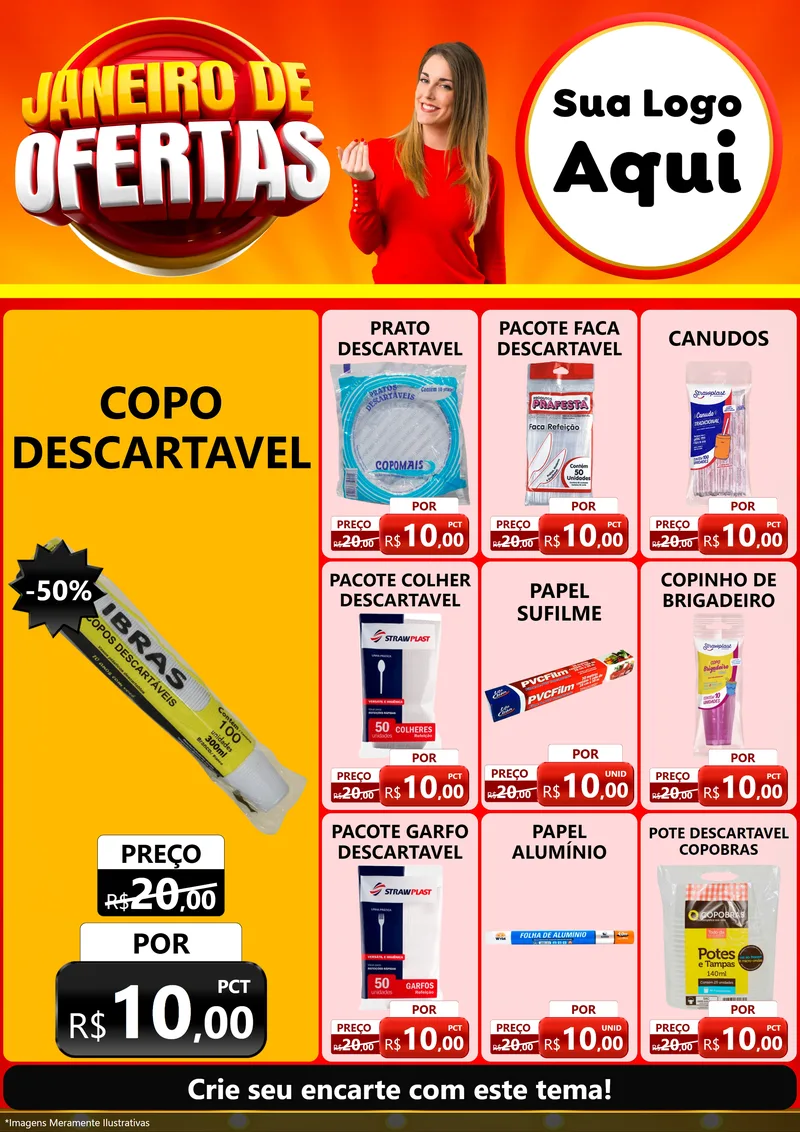 Modelo de Encarte para Encarte A4 Vertical com o tema Janeiro de Ofertas para Embalagens