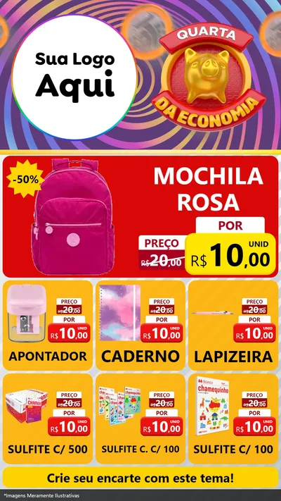 Modelo de Rede Social para Stories com o tema Quarta da Economia para Papelaria