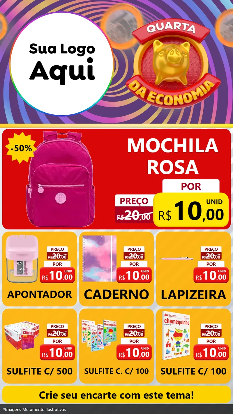 Modelo de Rede Social para Stories com o tema Quarta da Economia para Papelaria