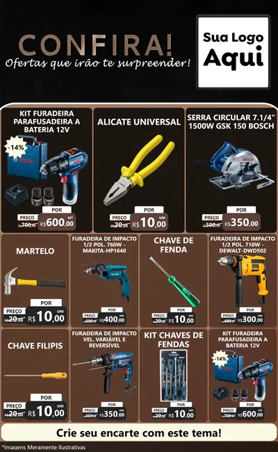 Modelo de Encarte para Encarte Grande com o tema Confira! Ofertas que irão te surpreender! para Maquinas e Ferramentas