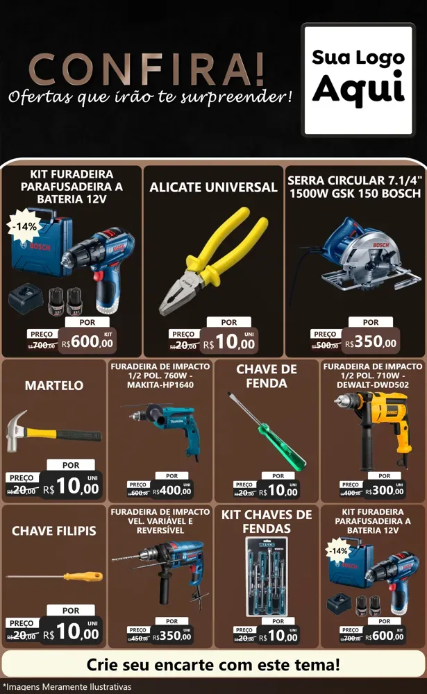 Modelo de Encarte para Encarte Grande com o tema Confira! Ofertas que irão te surpreender! para Maquinas e Ferramentas