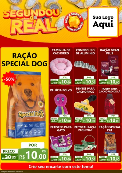 Modelo de Encarte para Encarte A4 Vertical com o tema Segundou do Real para Pet Shop