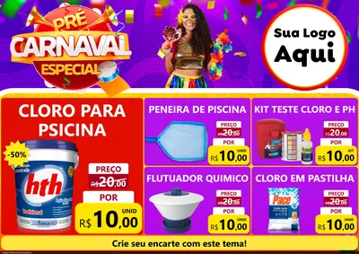 Modelo de Encarte para Encarte A4 Horizontal com o tema Pré-Carnaval Especial para Produtos para Piscina