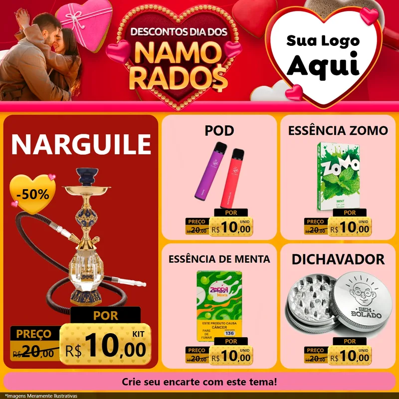Modelo de Rede Social para Feed Facebook com o tema Descontos Dia dos Namorados para Tabacaria