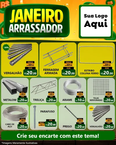 Modelo de Rede Social para Feed Instagram com o tema Janeiro Arrasador para Ferragens