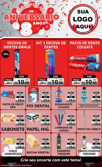 Modelo de Encarte para Encarte Grande com o tema Promoção de Aniversário - 8 Anos para Higiene Pessoal