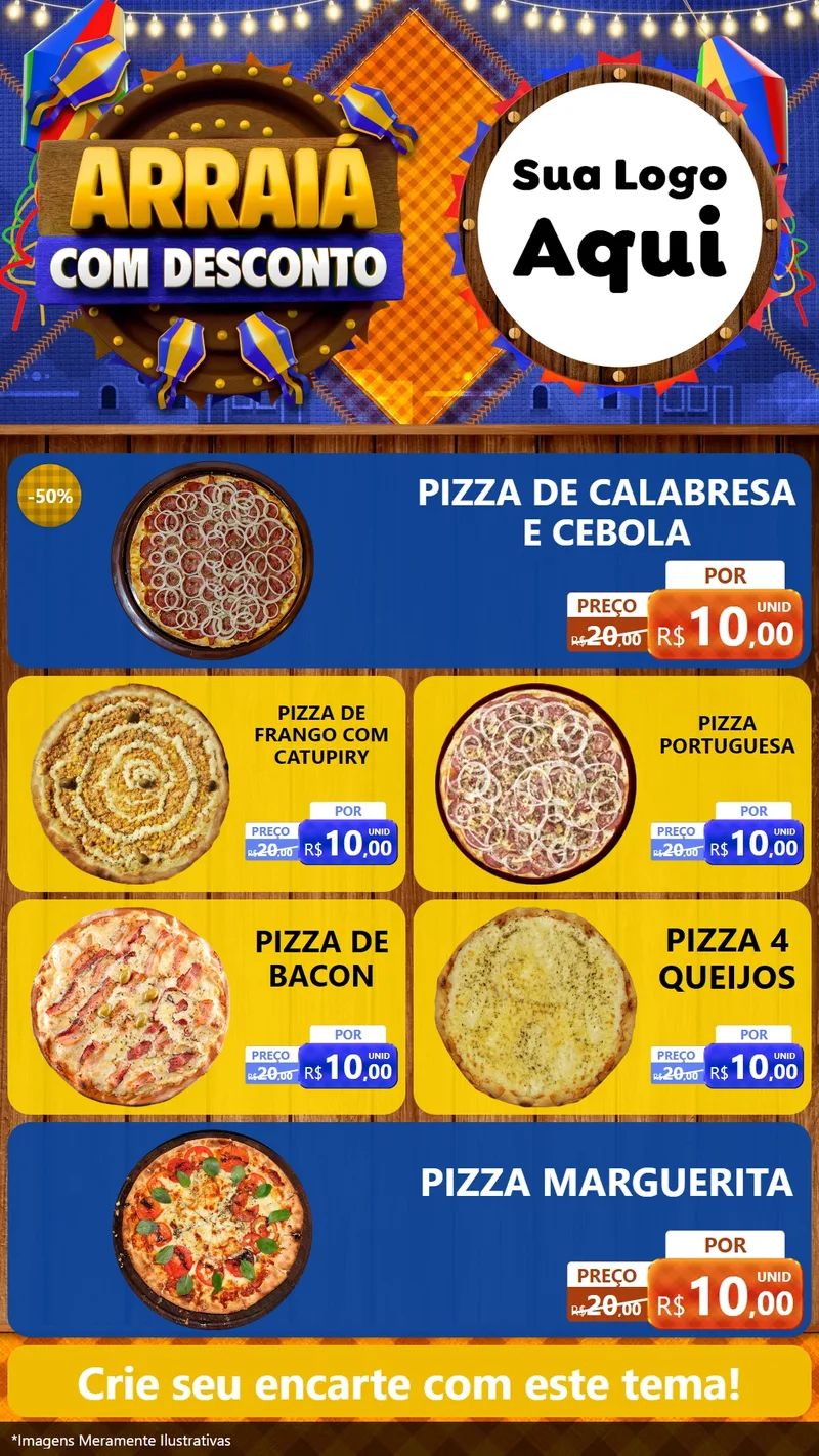 Modelo de TV para TV Vertical com o tema Arraiá Com Desconto para Pizzaria
