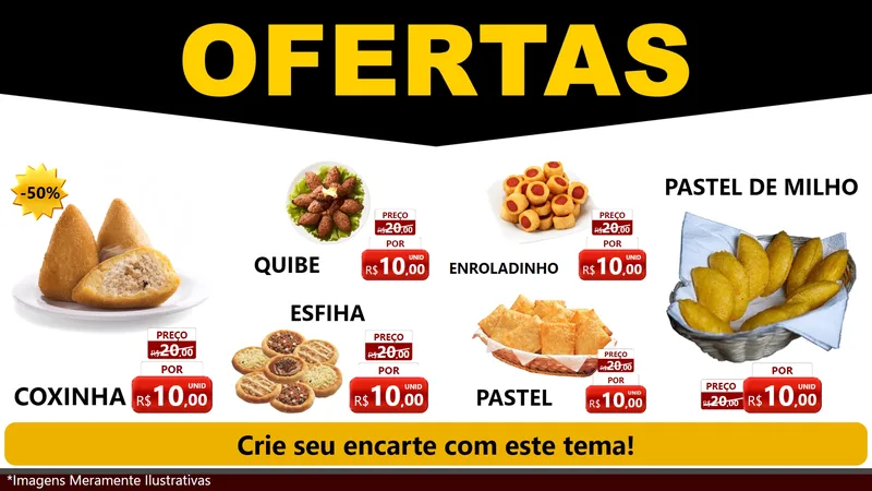 Modelo de TV para TV Horizontal com o tema Ofertas Preto e Vermelho Cartaz para Salgadaria