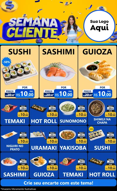 Modelo de Encarte para Encarte Grande com o tema Semana do Cliente para Comida japonesa