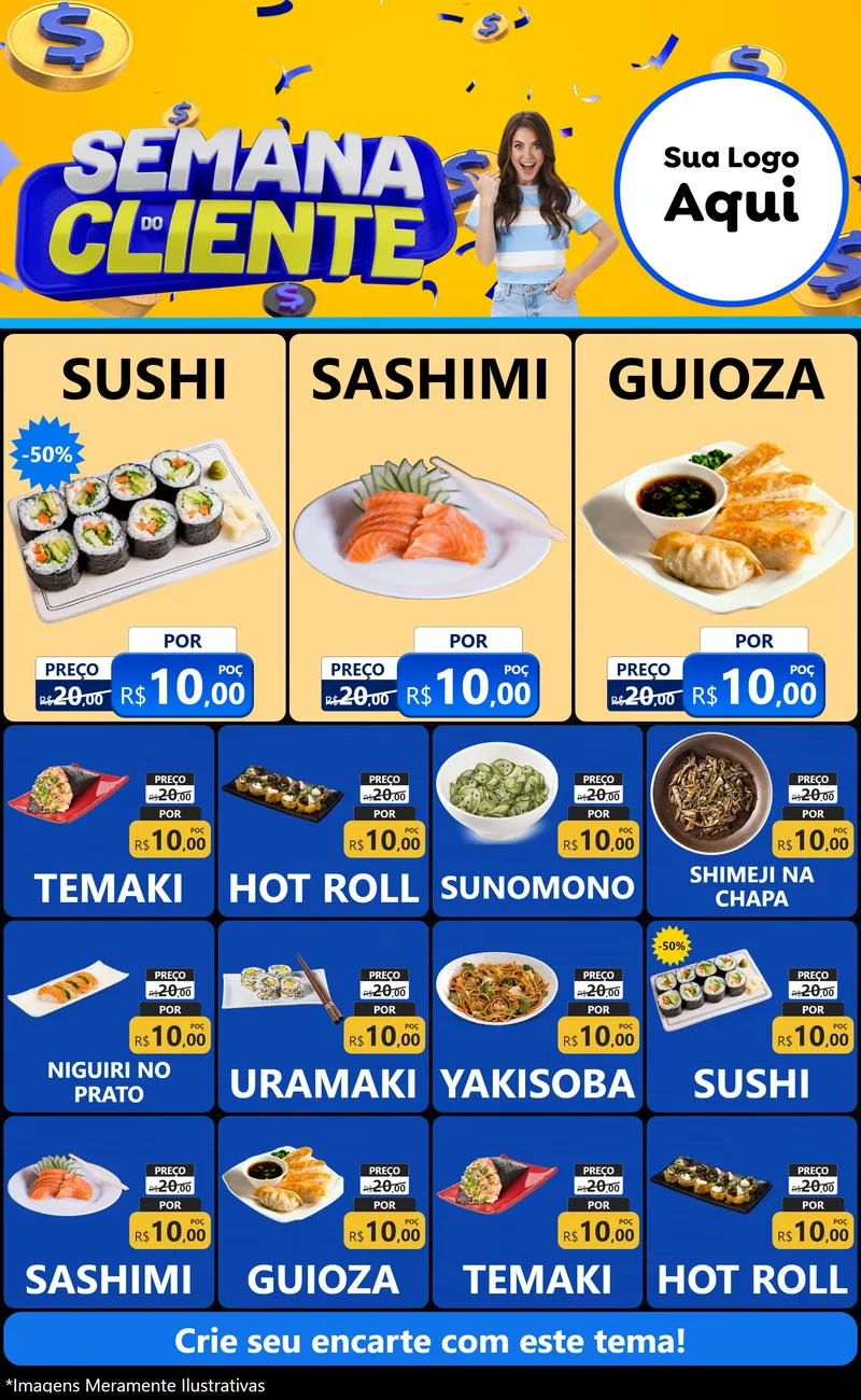 Modelo de Encarte para Encarte Grande com o tema Semana do Cliente para Comida japonesa