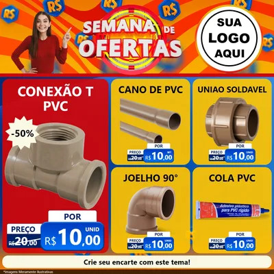 Modelo de Rede Social para Feed Facebook com o tema Semana de Ofertas para Tubos e conexões