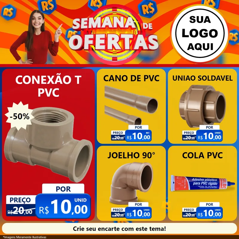 Modelo de Rede Social para Feed Facebook com o tema Semana de Ofertas para Tubos e conexões