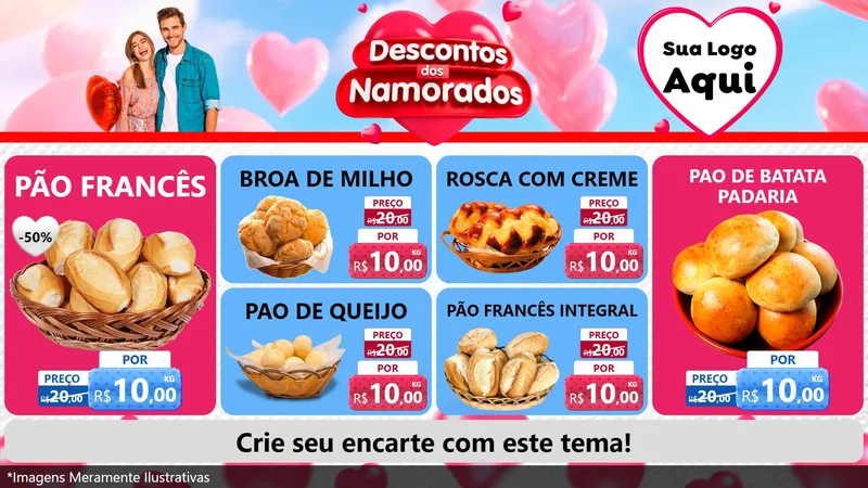 Modelo de TV para TV Horizontal com o tema Descontos dos Namorados para Padaria