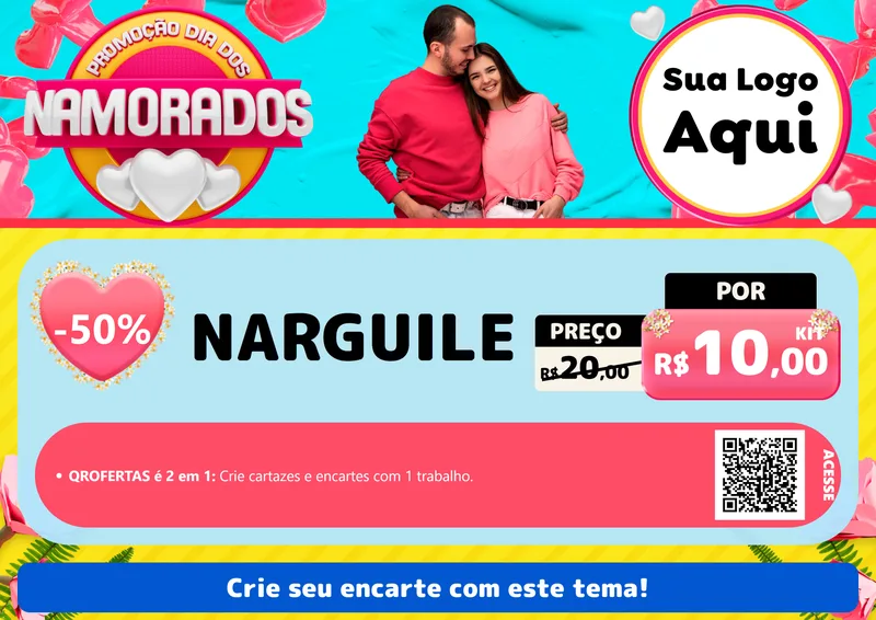 Modelo de Cartaz para Cartaz A4 Horizontal com o tema Promoção Dia dos Namorados para Tabacaria