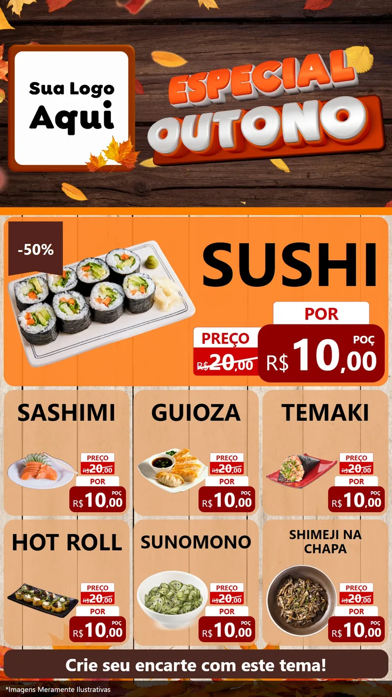 Modelo de Rede Social para Stories com o tema Especial Outono para Comida japonesa