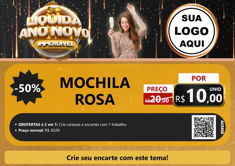 Modelo de Cartaz para Cartaz A4 Horizontal com o tema Liquida Ano Novo Imperdível para Papelaria