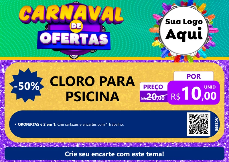 Modelo de Cartaz para Cartaz A4 Horizontal com o tema Carnaval de Ofertas para Produtos para Piscina