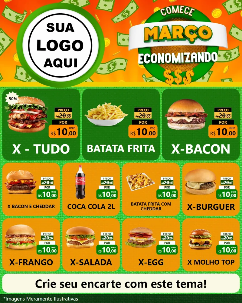Modelo de Rede Social para Feed Instagram com o tema Comece Março Economizando para Hamburgueria