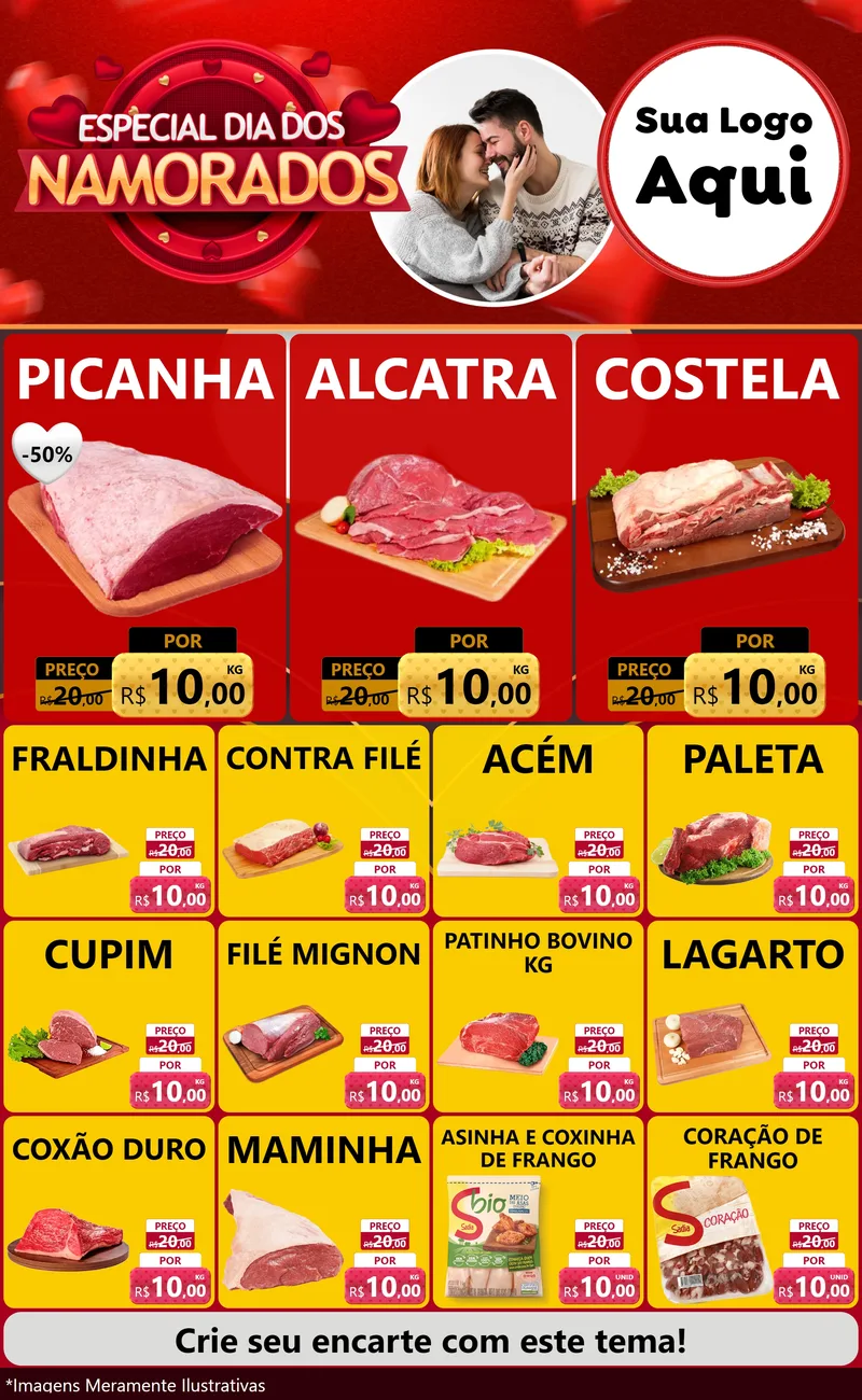 Modelo de Encarte para Encarte Grande com o tema Especial Dia Dos Namorados para Açougue