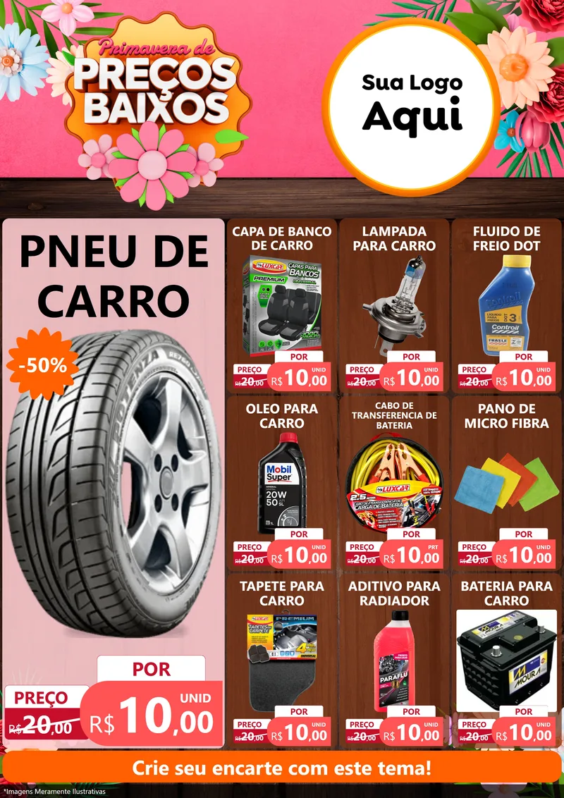 Modelo de Encarte para Encarte A4 Vertical com o tema Primavera de Preços Baixos para Auto peças