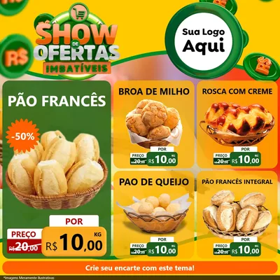 Modelo de Rede Social para Feed Facebook com o tema Show de Ofertas Imbatíveis para Padaria